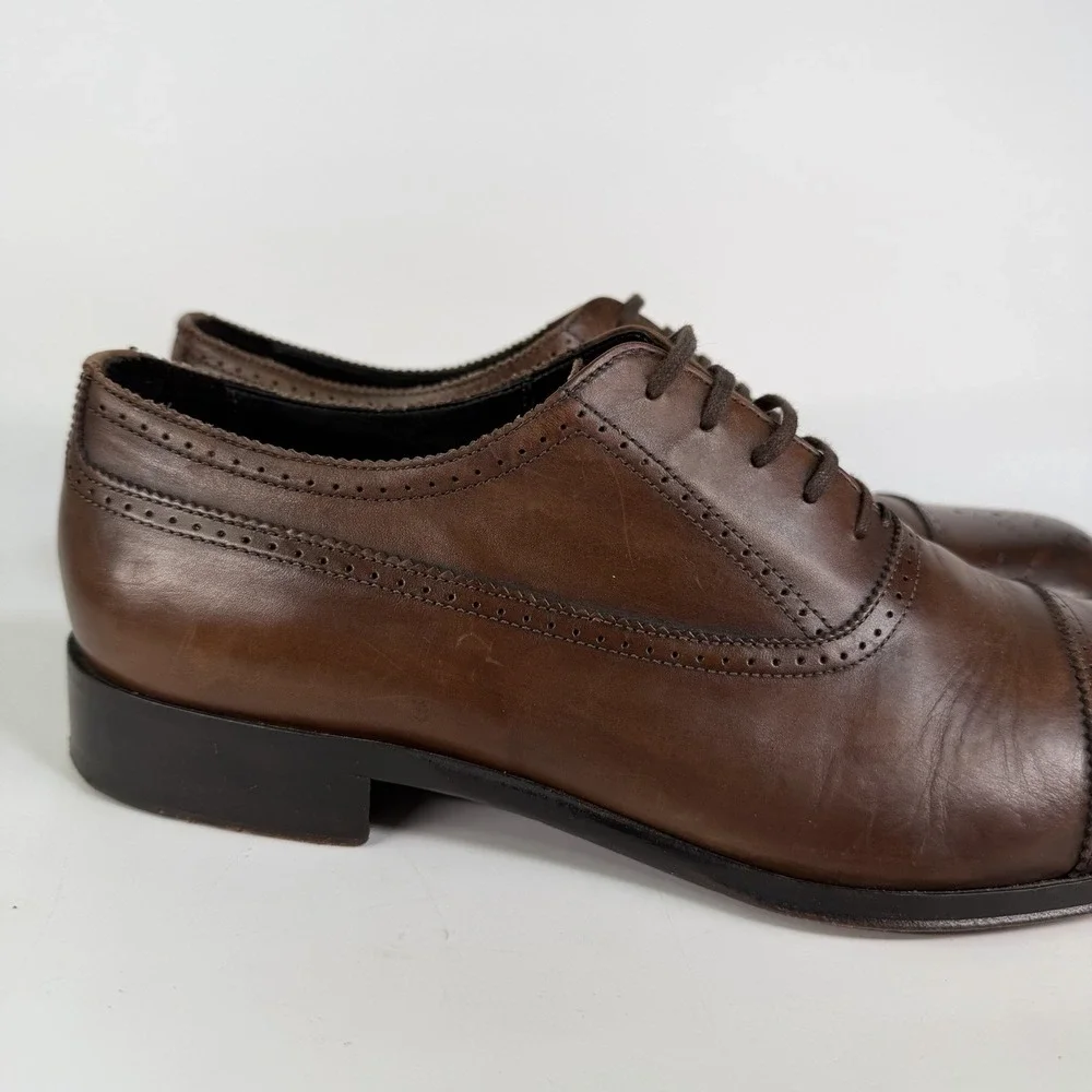 M GEMI Italian Leather Cap Toe Brogue Men 9.5 42.5 Oxford Dress Shoes Spade Sole